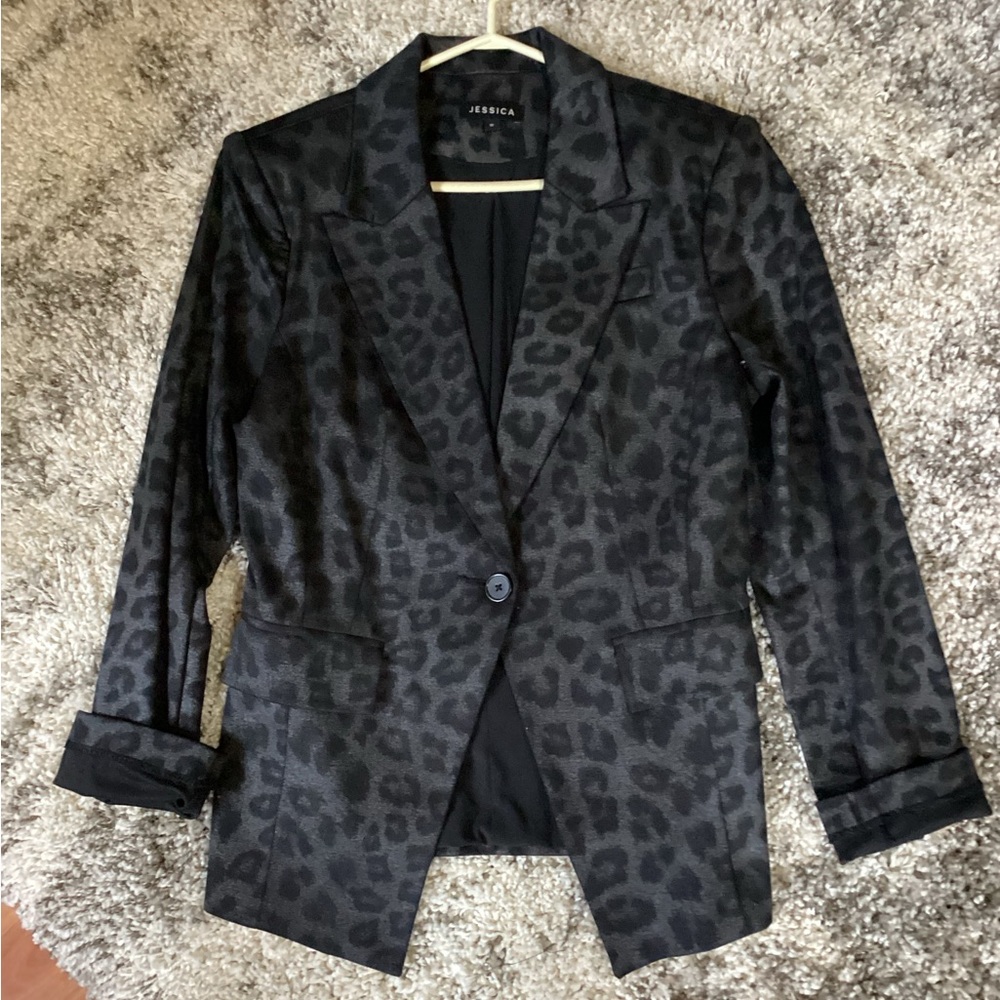 Jessica Charcoal Leopard Print Jacket and Skirt Set - Picture 3 of 6